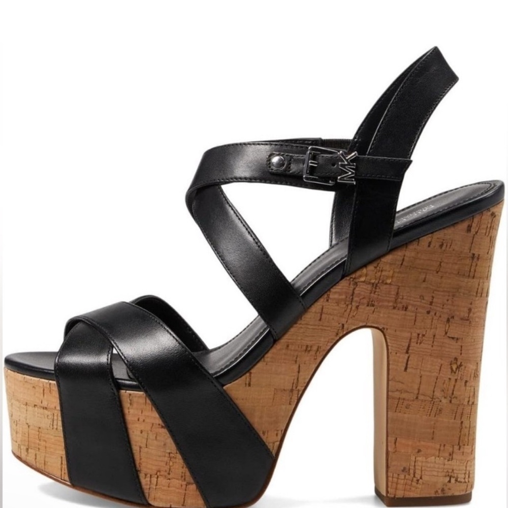Michael Kors Suki Black and Tan Platform Heels